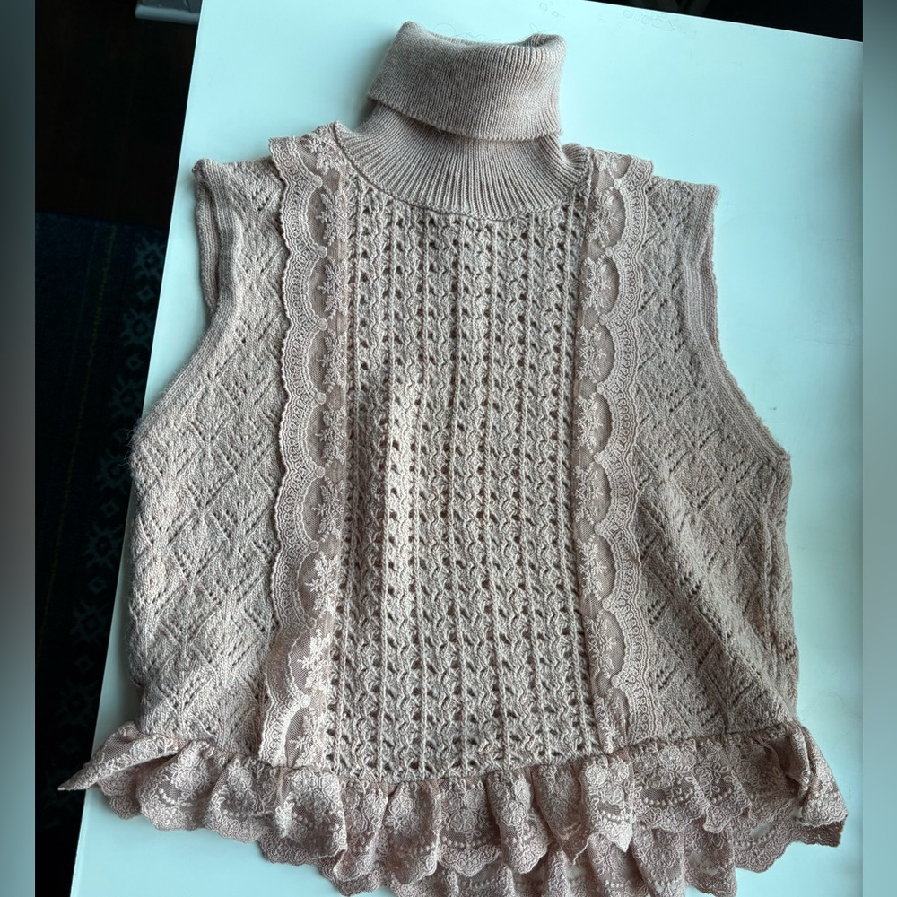Mango Dusty Pink Sleeveless Turtleneck Sweater Size 6